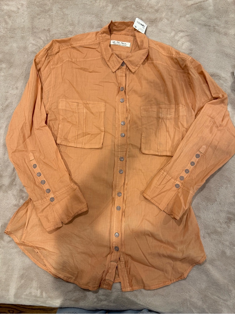 We The Free Rust-Orange Button Front Shirt with Chest Pockets